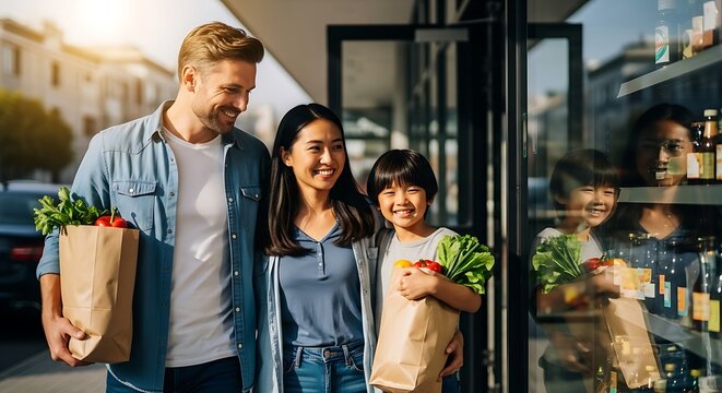 Happy Family Grocery Shopping Healthy Eating Habits and Family Bonding