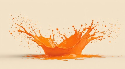 Orange Paint Splashing with Detailed Drops on Light Peach Background