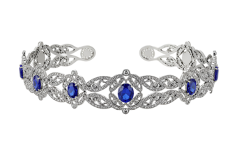 Elegant silver bracelet adorned with deep blue sapphires and intricate detailing perfect for