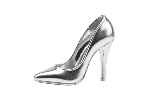 Elegant Silver High Heeled Shoe with a Sleek Design and Shiny Finish for Fashion and Style