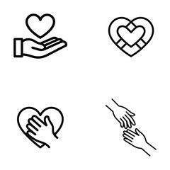 A charity and donation icons set with line art silhouette