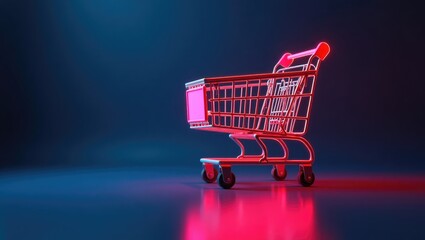 Empty shopping cart highlighted with neon pink light.