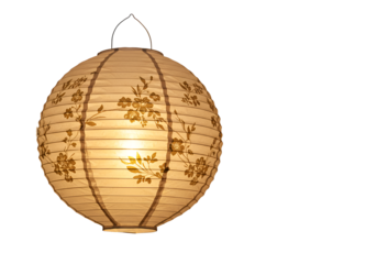 Elegantly Designed Traditional Paper Lantern with Floral Patterns Illuminated Against Dark
