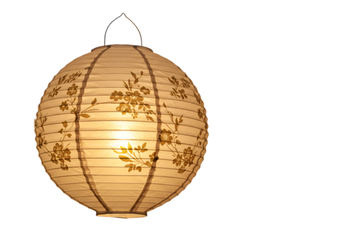 Elegantly Designed Traditional Paper Lantern with Floral Patterns Illuminated Against Dark