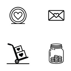 A charity and donation icons set with line art silhouette