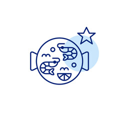 Paella with shrimps and star. Chef's favorite. Award-winning recipe. High dining. Pixel perfect, editable stroke vector icon