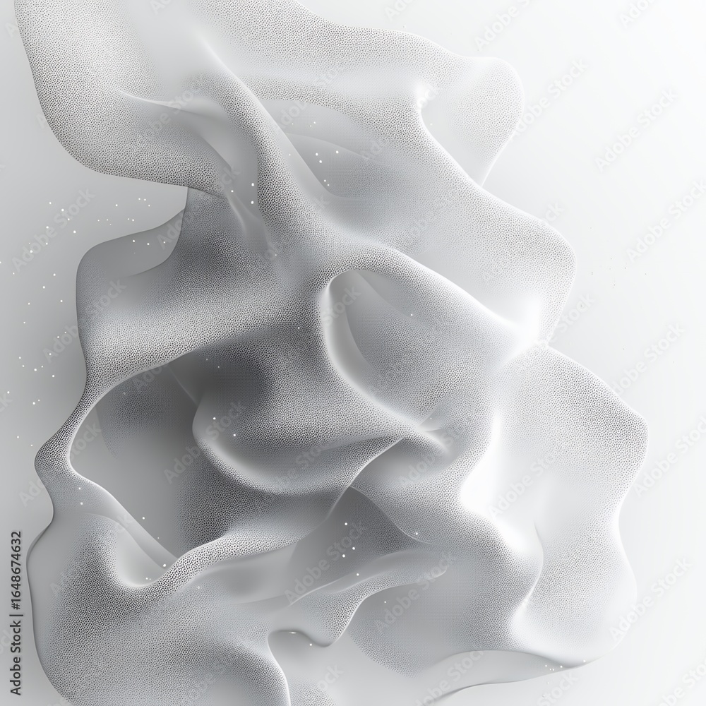 Poster dynamic abstract grayscale waves with stippled texture and luminous flowing forms