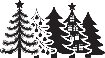 Fototapeta premium Festive Christmas trees with gifts and lights celebrate holiday cheer