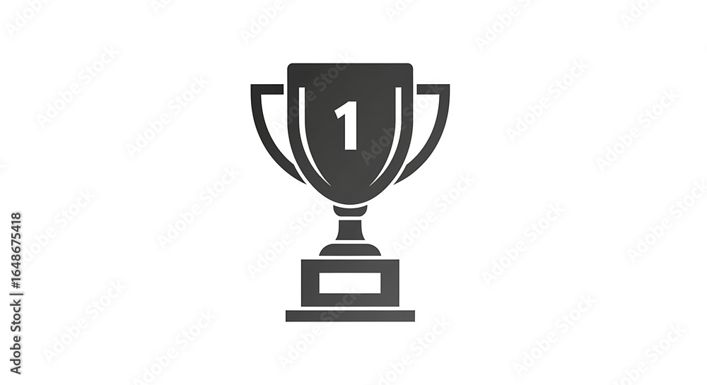 Poster a gray trophy with the number one on it is centered on a white background in a simple vector style a