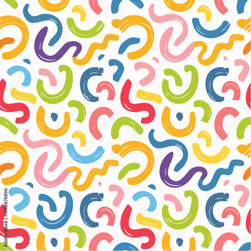 Poster playful colorful bold squiggly lines seamless pattern. geometric background with curved brush stroke