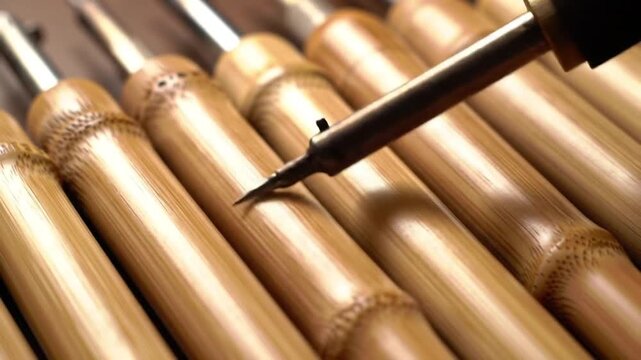 Soldering Iron on Bamboo Surface for Craft Work