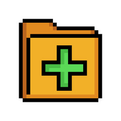 Obraz premium Pixel Art Folder Icon with Green Plus Symbol