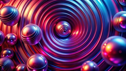 Vibrant abstract spheres swirl in a mesmerizing vortex of neon blues and purples, evoking futuristic energy.