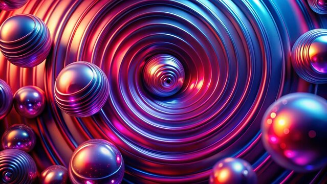 Vibrant abstract spheres swirl in a mesmerizing vortex of neon blues and purples, evoking futuristic energy.
