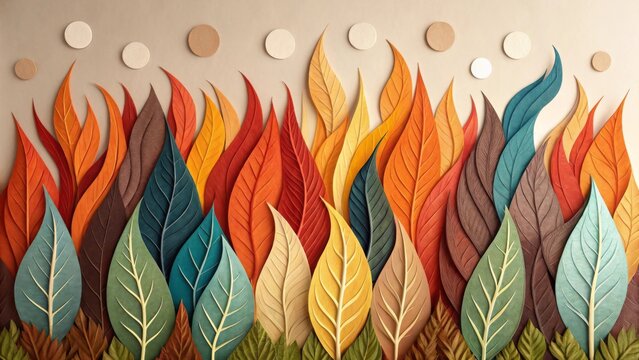 Vibrant paper cut leaves in autumn colors create a stunning natural backdrop for your designs