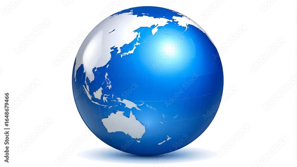 Aufkleber 3d render of glossy blue world globe with detailed continents and country borders on a clean white b