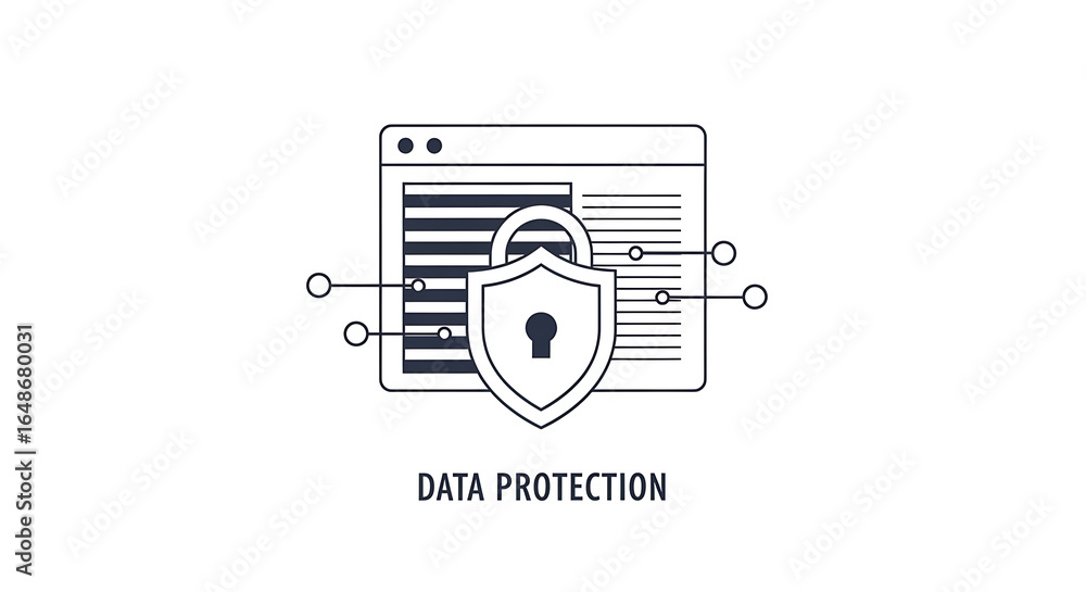 Aufkleber illustration of a website with a padlock and connected nodes for data protection concept ai generate