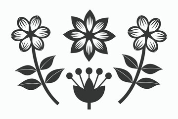 Botanical with Flowers and Leaves Set Against White Background