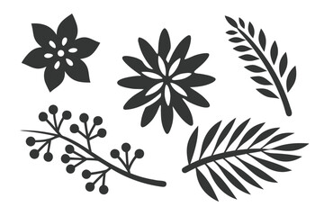Obraz premium Floral Elements, Flower, Branch, Berry, and Leaf Design on White Background