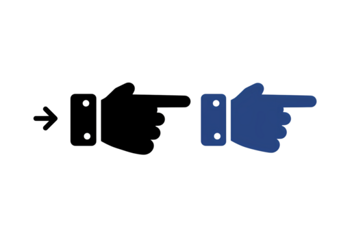 Blue Hand Pointing Right Directional Graphic for Websites and Apps isolated on transparent background