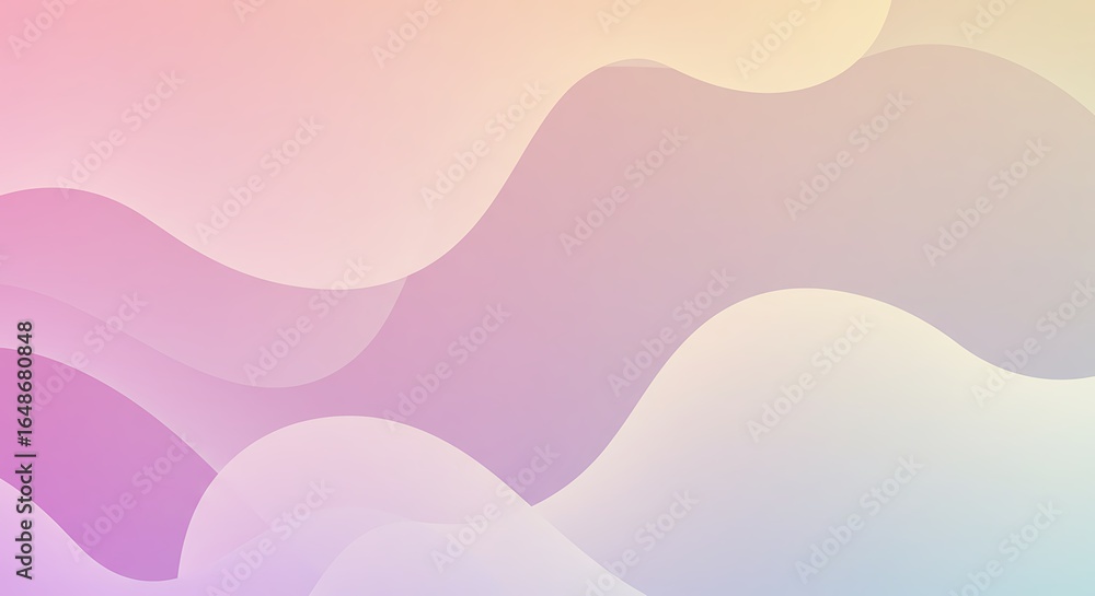 Poster soft pastel gradient background with flowing abstract wavy shapes, creating a modern and serene desi