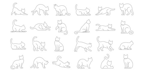 Minimalist Line Art Cat Poses:  A Collection of Twenty-Four Elegant Grey Cat Illustrations.