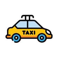 Taxi Car with a Sign Outline Vector Icon on White Background

