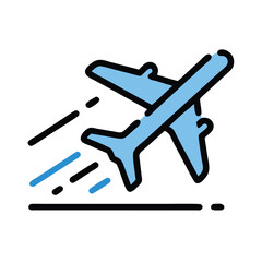 Airplane Taking Off with Travel Lines Outline Vector Icon on White Background

