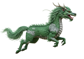 Fantasy Green Dragon with Scales and Horns Roaring Against Black Background