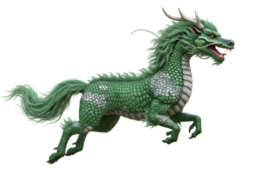 Fantasy Green Dragon with Scales and Horns Roaring Against Black Background