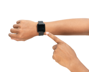 Close up man hand with smartwatch on isolated background