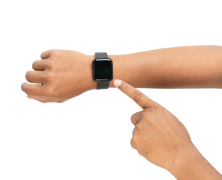 Close up man hand with smartwatch on isolated background - Powered by Adobe