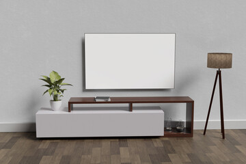 Sleek Living Space: An Empty Room Highlighting a Television as the Focal Point of Modern Entertainment