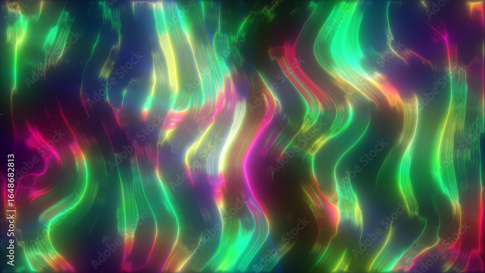 Poster vibrant rainbow-colored abstract waves with fluid motion, creating a lively and dynamic visual exper