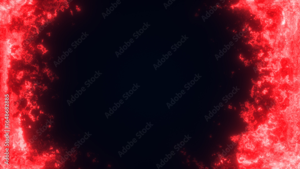 Poster abstract red glowing border forming a dynamic, sci-fi frame with dark center and textured energy par