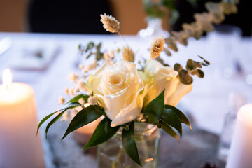 White roses decoration at a wedding
