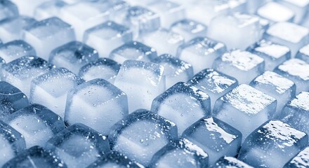 Mesmerizing arrangement of ice cubes casting a refreshing blue hue and crystalline texture