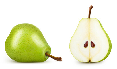 Pear Isolated. Pear fruit on white background with clipping path. Pear design element