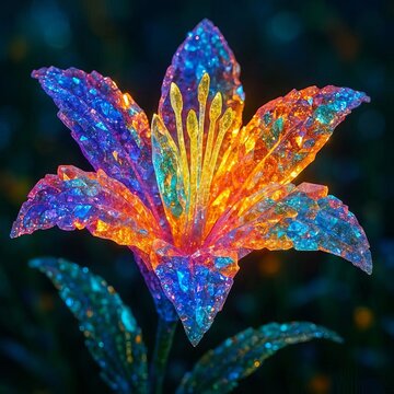 Hyperrealistic stone lily flower carved from crystalline minerals, fantasy macro
