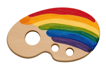 Wooden art palette toy, rainbow painted