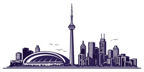 Obraz premium Toronto vector silhouette skyline featuring iconic landmarks and architectural highlights