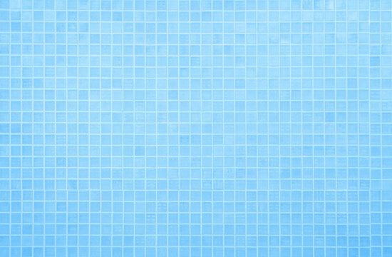 Blue light ceramic wall chequered and floor tiles mosaic background in bathroom, kitchen. Design pattern geometric with grid wallpaper texture decoration pool. Simple seamless abstract surface clean.