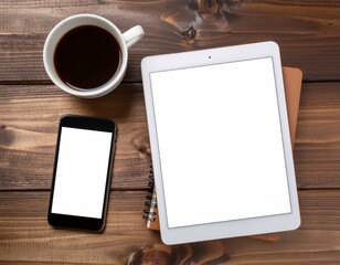 tablet computer on wood table