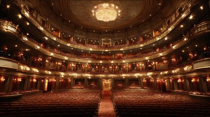 Obraz premium Elegant Theatre Auditorium: A Majestic Empty Space Showcasing Architectural Brilliance and Decorative Features