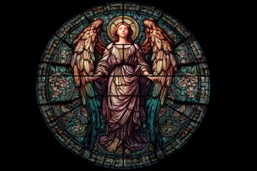 Obraz premium Gothic Stained Glass Depiction of an Archangel in a Majestic Church Window