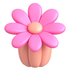 Cute Pink Flower 3D Render Isolated on Black Background