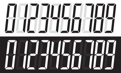 Vector set of digital digits that are tilted. 4 numbers on white and black background