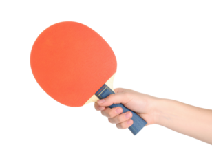 Hand Holding Red Ping Pong Paddle Isolated Transparent Background Ready For Game Play isolated on transparent background. PNG die-cut for advertising