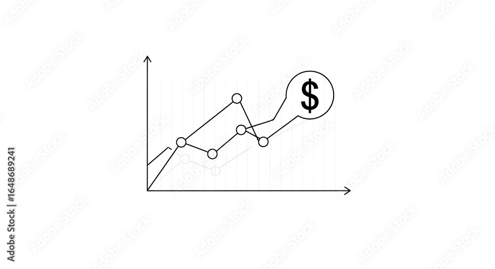 Aufkleber a simple line graph with circles showing an upward trend ending with a dollar sign in a circle ai ge