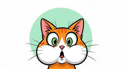 Obraz premium Adorable cartoon ginger cat with surprised expression and bright green eyes ideal for children's books, playful designs and funny pet illustrations